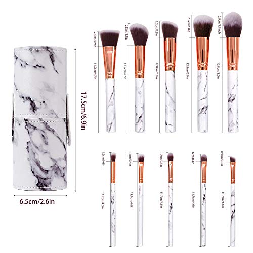 Pinceles de Maquillaje Profesional Set de Brochas de Maquillaje de Mármol Cepillo de Cejas Marbling Sombra de Ojos Cepillo para Polvo Suelto, Contorno y Sombra con Caja de Almacenamiento, 10 Piezas