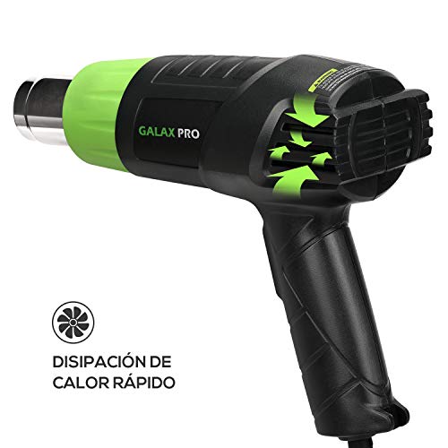 Pistola de Aire Caliente, GALAX PRO 2000W Dos Niveles de Temperaturay Tlujo de Aire Ajustables (Ⅰ: 350 ℃ 250L / min, Ⅱ: 550 ℃ 500L / min) con 4 Boquillas, Doble Protección