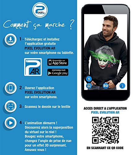 PIXEL EVOLUTION Sudadera con Capucha 3D The Joker en Realidad Aumentada Hombre - tamaño L - Negro