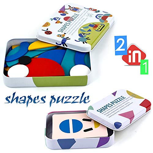 PL Puzzles Infantiles Montessori Tangram Madera 3 4 5 6 Anos- Puzzle Rompecabezas de Madera y Tarjetas de Apilamiento Montessori Juguetes para Niños Niñas 96 Piezas