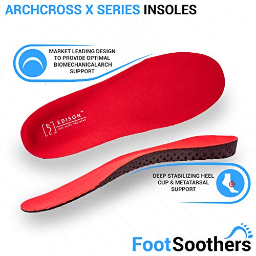 Plantillas ortopédicas para el dolor de talón, fascitis plantar, dolor de rodilla y dolor de espalda, Edison Elite XXII Elite Podiatry ArchCrossX, Unisex, negro, UK L: 9-10.5