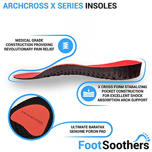 Plantillas ortopédicas para el dolor de talón, fascitis plantar, dolor de rodilla y dolor de espalda, Edison Elite XXII Elite Podiatry ArchCrossX, Unisex, negro, UK L: 9-10.5