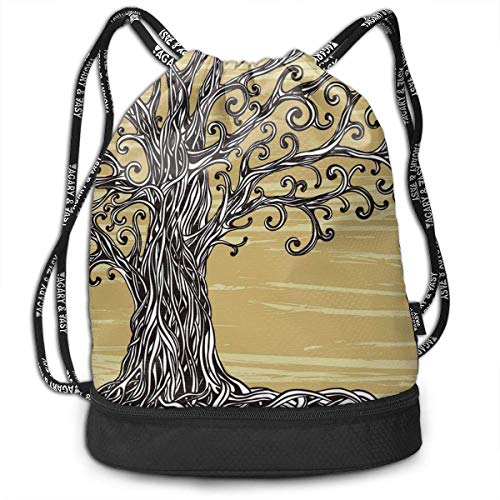 PmseK Multipurpose Mochila con Cordón for Men & Women, Swirled Lines Design Abstract Botany Ornament Flowering Nature Influences Print,Tote Sack Large Storage Sackpack for Gym Travel Hiking