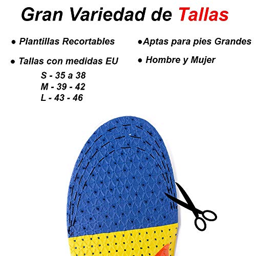 Podorflex Plantillas Ortopédicas para Fascitis Plantar Deportivas Hombre y Mujer, Alivia el Dolor, Talón con Gel, Cómodas, Anti-sudor y Transpirables. Tallas Recortables