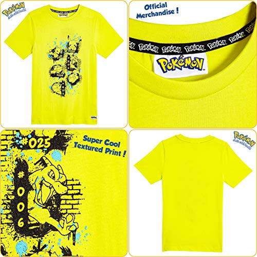 Pokèmon Camiseta Niño Amarilla de Manga Corta, con Pikachu Mewtwo Blastoise Psyduck Charizard Venusaur, Ropa Niño Camisetas de Algodón 100%, Regalos para Niños Adolescentes (7-8 años)