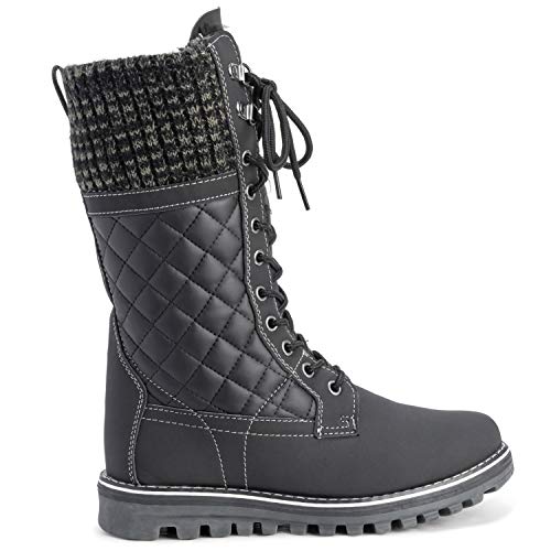 Polar Mujer Nieve Durable Al Aire Libre Térmico Invierno Calentar Impermeable Mitad De La Pantorrilla Botas - Negro Cuero - UK4/EU37 - YC0379