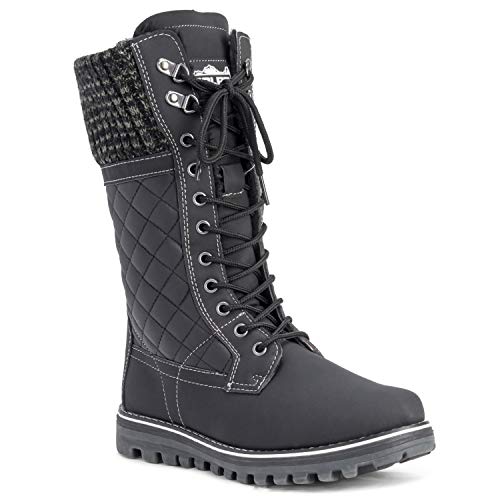 Polar Mujer Nieve Durable Al Aire Libre Térmico Invierno Calentar Impermeable Mitad De La Pantorrilla Botas - Negro Cuero - UK4/EU37 - YC0379