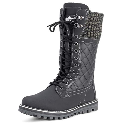 Polar Mujer Nieve Durable Al Aire Libre Térmico Invierno Calentar Impermeable Mitad De La Pantorrilla Botas - Negro Cuero - UK4/EU37 - YC0379