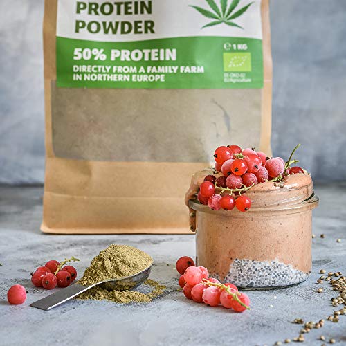 Polvo de proteína de cáñamo cruda orgánica, 1kg, 50% de proteína, sin tratamiento térmico, conserva todos los nutrientes, sabor a nuez, cultivado en clima nórdico, polvo de proteína vegana, no es OGM