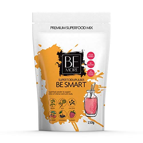 Polvo de súperalimentos Be Smart - la mezcla de súperalimentos es Natural, Vegana y Sin Aditivos. De súperalimentos es rica en vitamina C y Manganeso para su cerebro y lo ayuda a concentrarse.