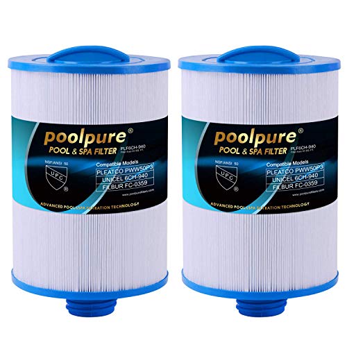 POOLPURE Filtro de SPA de 2 Piezas, reemplazo del Filtro de hidromasaje para Unicel 6CH-940, Pleatco PWW50P3, PWW50-P3, Filbur FC-0359, Waterway Plastics 817-0050, 25252, 378902, 03FIL1400