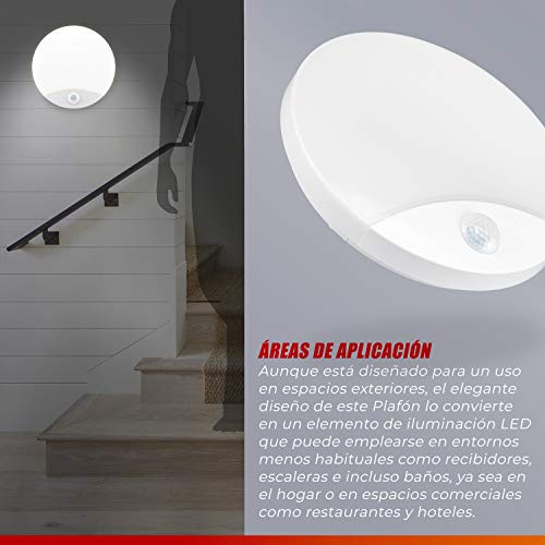 POPP® Plafón LED con Sensor de movimientos por Infrarrojos tipo ojo de buey 10W IP44 900Lumen blanco,SMD2835 interior,exterior,pasillos,cocinas,garaje ref:SM-11A