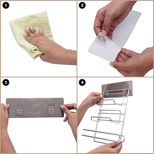 Portarrollos de Cocina - (32H x 7,8W x 23D cm) 3 en 1 Montura Pared Autoadhesivo Portarrollos de Cocina con Estante - Soporte Papel de Aluminio - Dispensador de papel