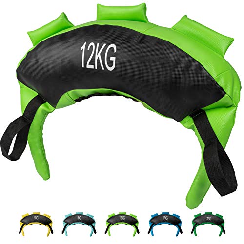 POWRX Saco Búlgaro 12 kg - Bulgarian Bag Ideal para Ejercicios de Entrenamiento Funcional y potenciamiento Muscular (Verde Claro)