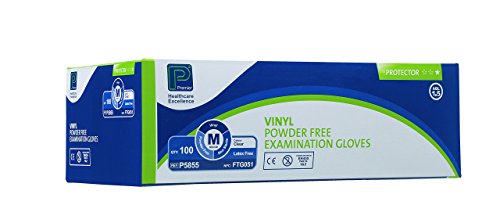 Premier Protector P5855 - Guantes de vinilo para examen, no estériles, transparentes, tamaño: mediano, paquete de 100