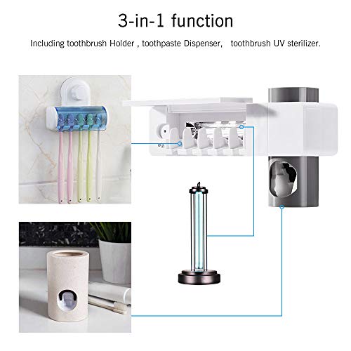 Prenine Portacepillos UV, Dispensador automático de Pasta Dental montado en la Pared, Bastidor Antibacteriano para cepillos de Dientes, Alimentado por USB