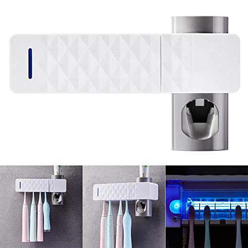 Prenine Portacepillos UV, Dispensador automático de Pasta Dental montado en la Pared, Bastidor Antibacteriano para cepillos de Dientes, Alimentado por USB