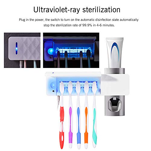 Prenine Portacepillos UV, Dispensador automático de Pasta Dental montado en la Pared, Bastidor Antibacteriano para cepillos de Dientes, Alimentado por USB