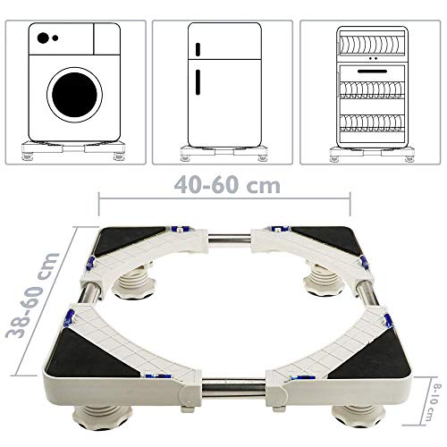 PrimeMatik - Soporte Elevador antivibración para Lavadora, Secadora, Nevera y Aire Acondicionado 150 Kg 40-60 cm 38-60 cm