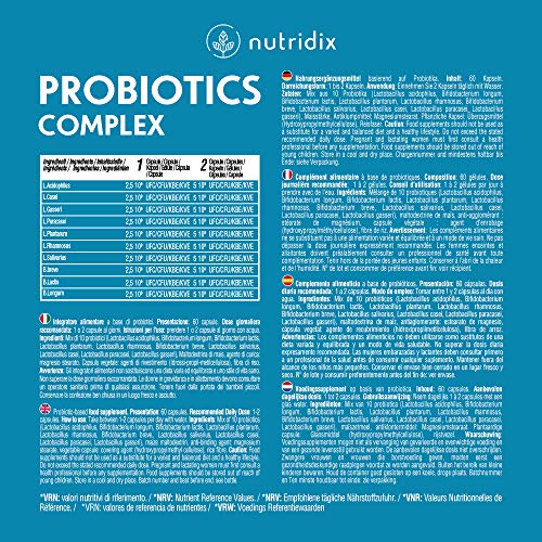 Probióticos 50 Mil Millones de UFC por Dosis - 10 Cepas Naturales para la Flora Intestinal y Defensas - 60 Cápsulas Nutridix