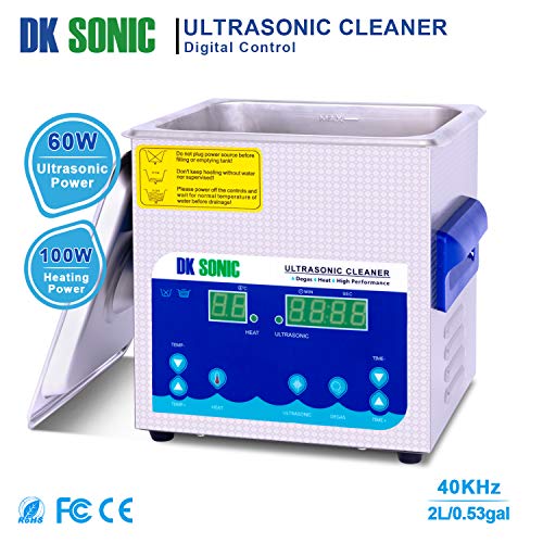 Profesional Limpiador Ultrasónico DK SONIC 2L 40KHz 60W Limpiador Ultrasonidos de Acero Inoxidable con Calentador Degas para Partes de Carburador Latón Relojes Joyas Dentales Monedas de Metal