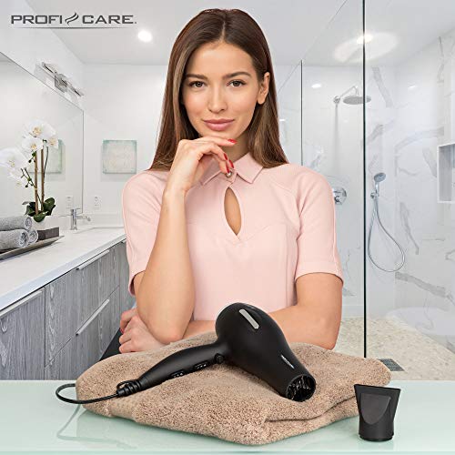 ProfiCare HT 3017 - Secador de pelo iónico con motor profesional AC, 3 niveles de temperatura, 2 temperatura, 2200 W, color negro