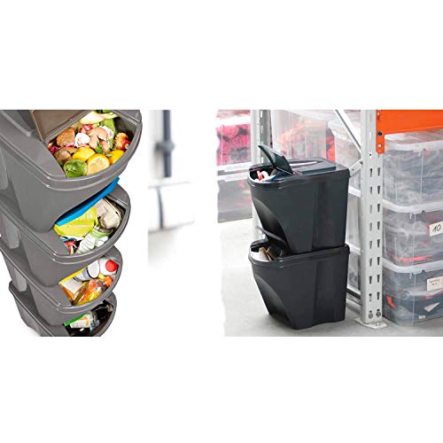 Prosperplast Juego de 3 cubos de basura con compartimentos 3 x 25 Litros, color gris