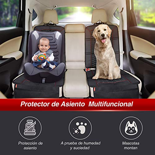 Protector de Asiento de Coche, Oasser Fundas para Sillas de Bebé Silicona Antideslizante de Coche, Protector de Asiento 600D para Asiento Infantil con Organizador Bolsillo, Fondo de Silicona