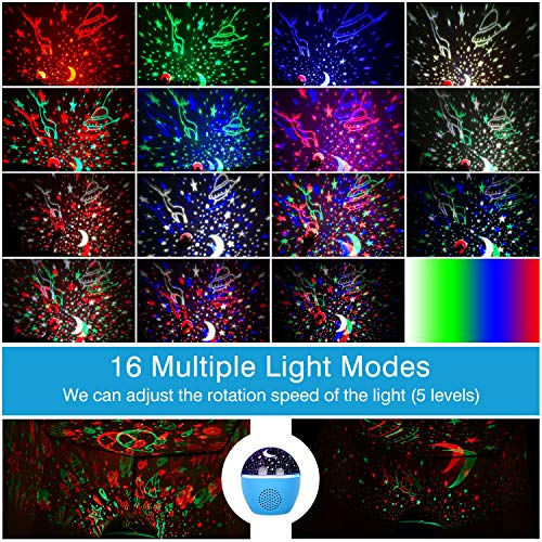 Proyector Estrellas GolWof Luz Nocturna Giratoria Lámpara de Proyector Infantil Estrellas & Océano con 16 Colores, 8 luminación, 5 Velocidad de Rotación, Temporizador para Cumpleaños Fiesta Navidad