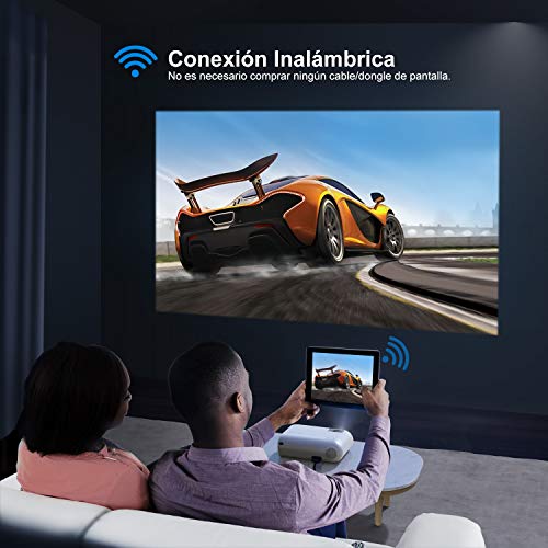 Proyector WiFi, YABER Mini Proyector Portátil 5800 Lúmenes 1080P Full HD[Pantalla de Proyector Incluida],Cine en Casa 200" Duplicar Pantalla para Android/iPhone Smartphone iPad,HDMI/USB/VGA/AV/SD