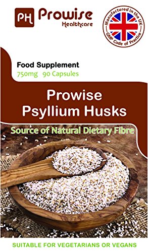 Psyllium Husks 750 mg x 90 cápsulas - Fibra dietética natural para limpieza de colon y salud intestinal - Fabricado en el Reino Unido | Estándares GMP de Prowise Healthcare