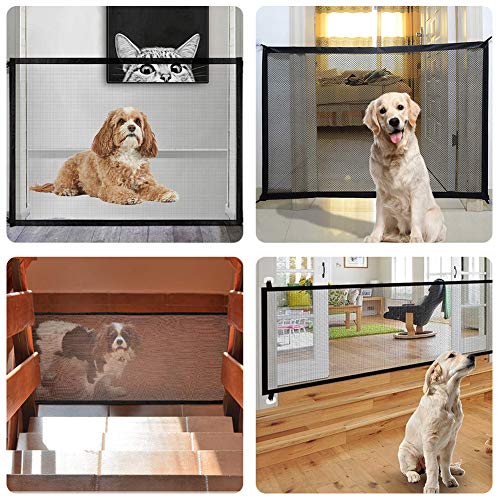 Puerta mágica para Mascotas o Bebés, Barrera Seguridad Perros, Puerta de Perro, Barrera para Perro, Plegable y portátil,ideal para perros o gatos,en escaleras en interiores y exteriores,180 x 72 cm