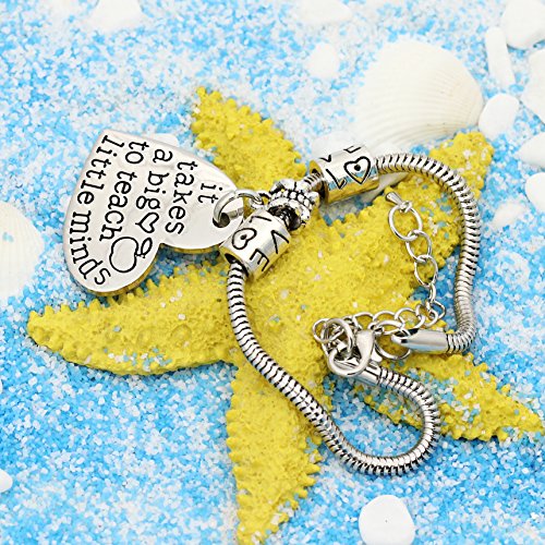 Pulsera ajustable para mujeres y hombres (regalo para maestros), con diseño de texto en inglés «It takes a big heart to teach little minds»