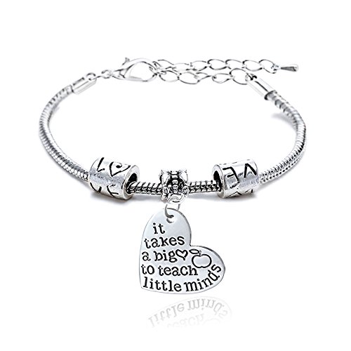 Pulsera ajustable para mujeres y hombres (regalo para maestros), con diseño de texto en inglés «It takes a big heart to teach little minds»