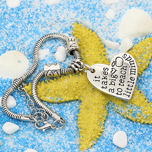 Pulsera ajustable para mujeres y hombres (regalo para maestros), con diseño de texto en inglés «It takes a big heart to teach little minds»