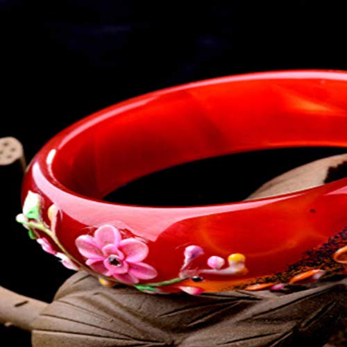 Pulsera De Jade Natural Brazalete De áGata Roja Pintado Manual Catenaria Mano Mujeres,56-58mm