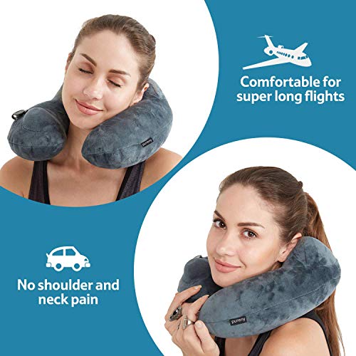 Purefly Almohada de Viaje,con Soporte de Cuello. Inflable, Super Suave y compacta para Dormir en el avión, Coche y Tren. con Bolsa de Transporte. Suave y ergonómica. Diseño Talla única.