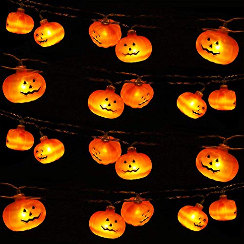 Putron Halloween Decoración Cadena Linterna Calabaza, 6m 40 LED Blanca Cálida Lámpara Calabaza, Utilizado para Halloween, Navidad, Decoración de Fiestas Jardín