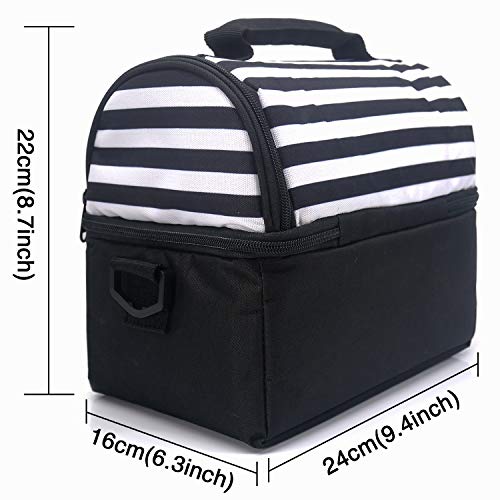 PuTwo Bolsa Térmica 8L Bolsa Almuerzo Isotermica Bolso Térmico con Correa Portatil Bolsa Alimentos Bolsa Nevera para Llevar Comida para Hombres Niños para Trabajo Oficina - Rayas Negras y Blancas