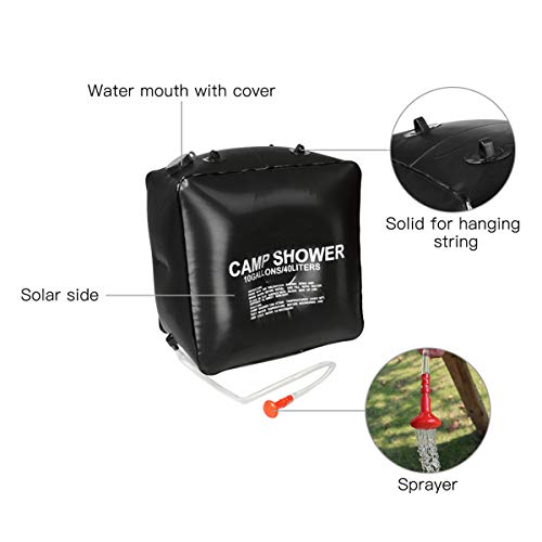 Qdreclod Bolsa de Ducha Solar, 40L Bolsa de Ducha de Viaje Solar Portátil Agua Caliente con 45°C Manguera Extraíble Cabezal de Ducha Intercambiable Senderismo Exterior Bolsa de Baño para Escalar