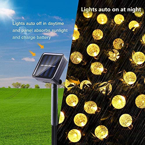 Qedertek Guirnaldas Luces Exterior Solar, Cadena de Bola Cristal Luz para Exterior, 9M 50 LED, Guirnalda Luminosa Impermeable, Luces Decoración para Jardín, Casa, Bodas, Jardine (Blanco Calido)