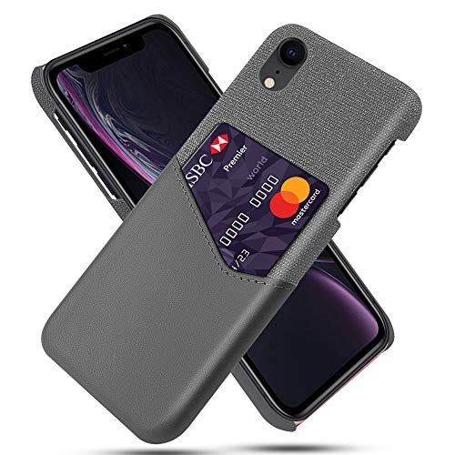 QfireQ Funda Billetera para iPhone XR Delgado PU Tela Cuero Titular de La Tarjeta de Crédito Funda Protector,Gris,for iPhone XR