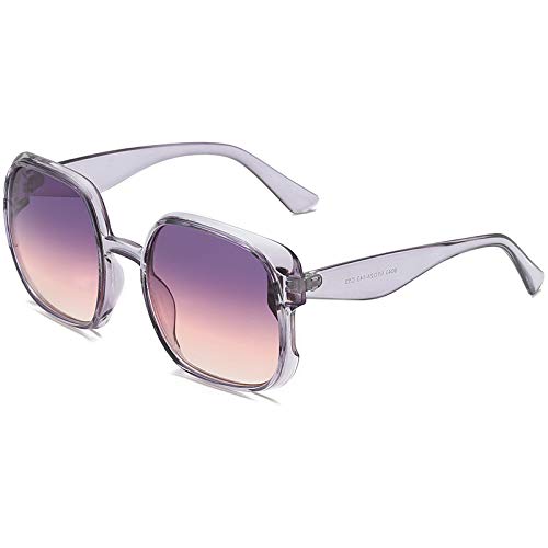 QINGZHOU Gafas De Sol,Gafas De Sol Cuadradas Grandes Retro Para Hombres Y Mujeres, Gafas De Sol Graduadas De Tendencia, Gafas De Cara Redonda, Marco Floral Gris Degradado