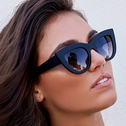 QINGZHOU Gafas De Sol,Gafas De Sol Retro Con Forma De Ojo De Gato, Gafas De Sol Para Afeitarse La Cara, Todo Fósforo, Marco Negro, Azul Hielo