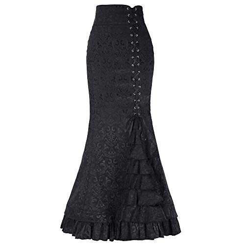 QinMM Mujer Falda de Sirena Retro Estilo Punk Falda Maxi de Cola de Pescado con Volante de Bodycon Largo Vintage