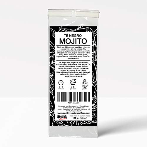 Quality Roasters Coffees Té Mojito Negro, Hierbas, Fruta, Hierbabuena, Limón, Aceite de Lima - 100g