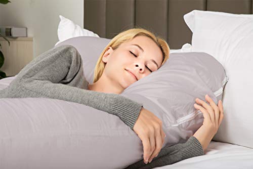 QUEEN ROSE Almohada para el Embarazo, Almohada de Maternidad en Forma de U con Cremallera Funda Extraíble, Almohada para Todo el Cuerpo para Mujeres Embarazadas (Gris)