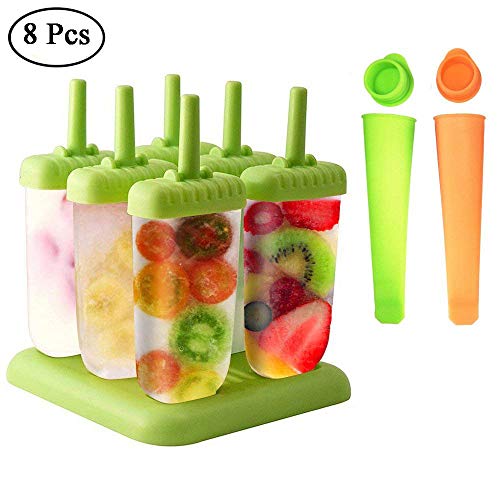 Queta Molde de helado Moldes de Polos Reutilizable Moldes Silicona Naranja Verde（8pcs）