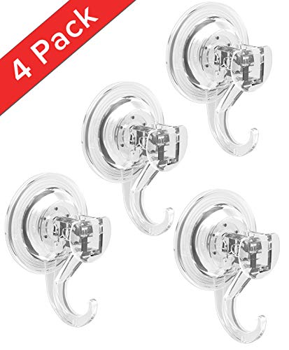 Quntis® - Ganchos Ventosa Fuerte [4 Piezas] Perchas Grandes Individuales, Transparente Plástico, Ganchos Adhesivos Resistente al Agua, Ideal para Baño Cocina Ducha Ventana, etc.