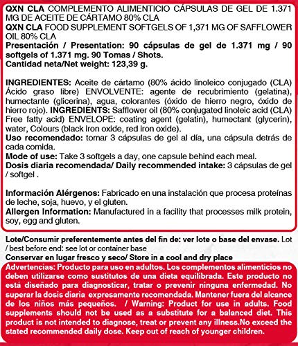 QXN New CLA suplemento quemagrasas – Ácido linoleico conjugado para aumentar tu masa muscular y contribuir en la pérdida de peso – Suplemento quema grasa para practicar deporte – 30 cápsulas softgel